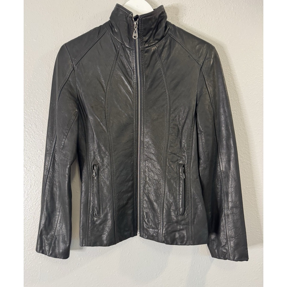 Marc New York Andrew Marc Lambskin Leather Jacket XS Black Moto Racer Zip